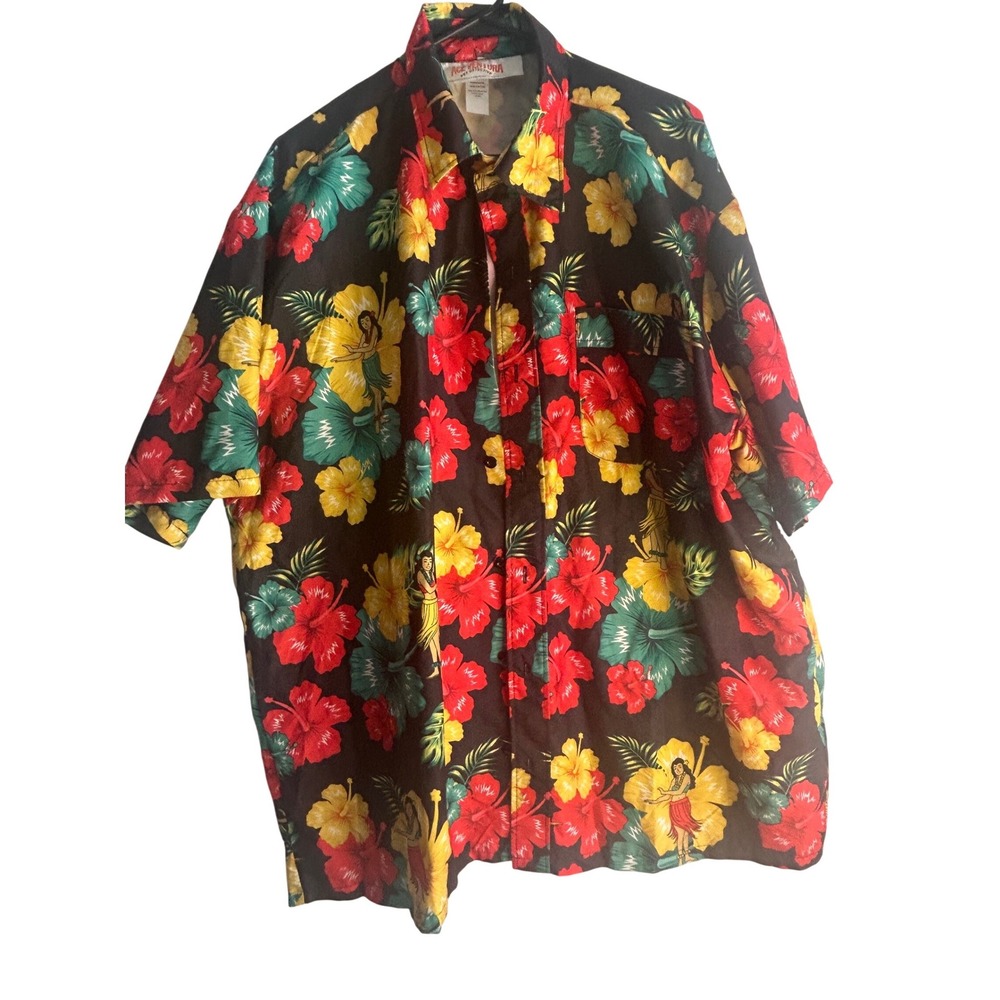 Ace Ventura Pet Detective Hawaiian Shirt Mens 2XL Black Floral Hula Dancer Movie